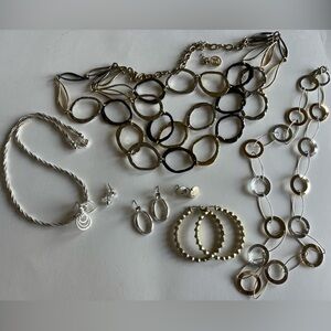 Set of Gold, Silver & Gunmetal Mixed MetalTones Necklaces 18"-28" + Earrings